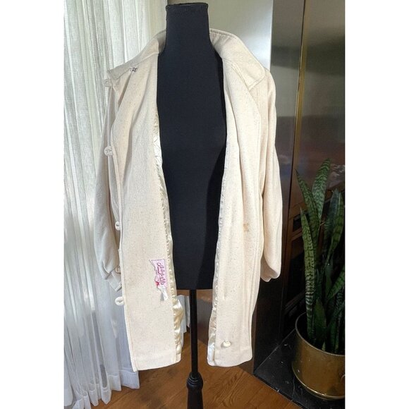 Vintage 80s coat, ecru off-white, batwing sleeves, thick cotton blend, Medium - Picture 6 of 10
